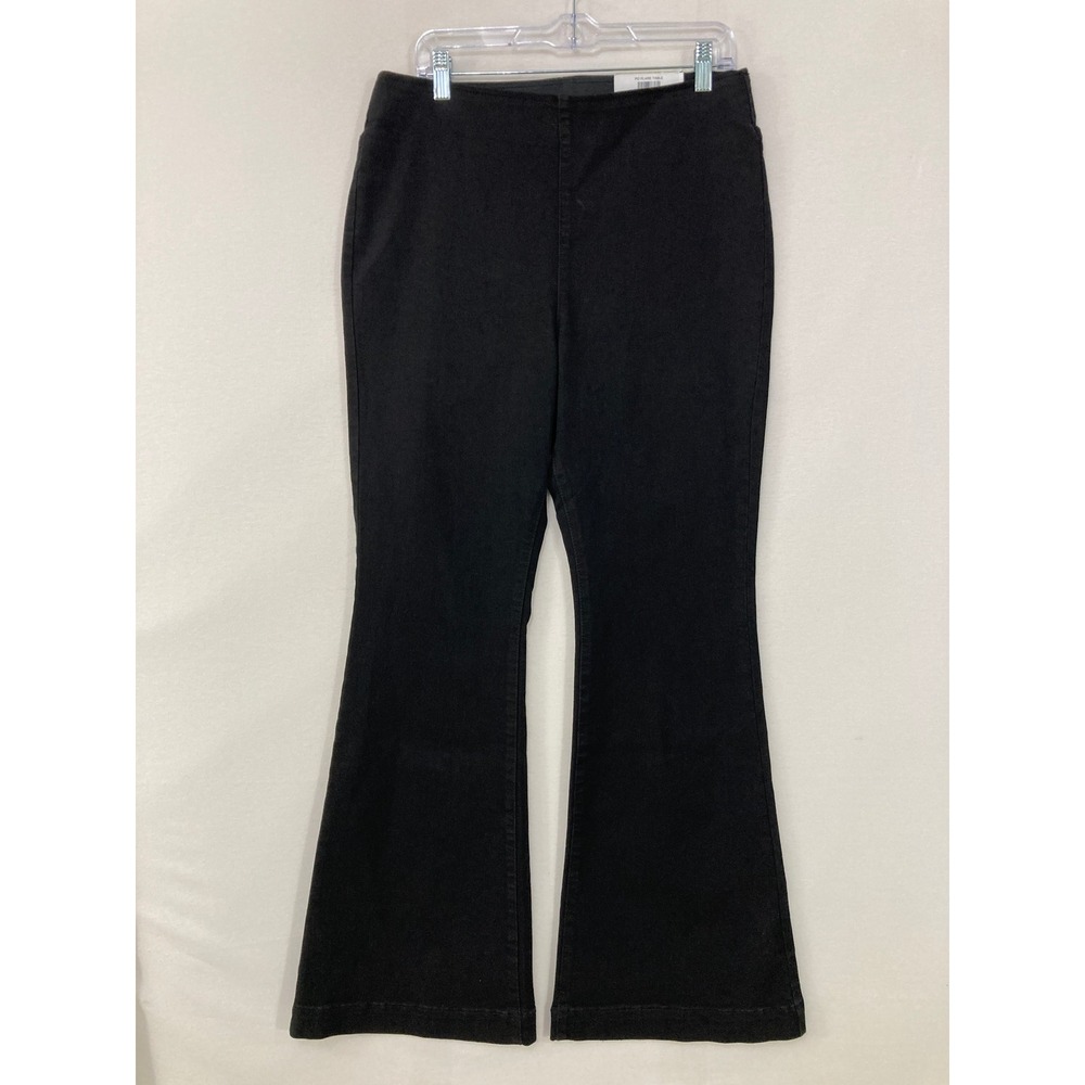 New INC Pull-On Flare Pants size 14 Deep Black High Rise Stretch Trousers Preppy
